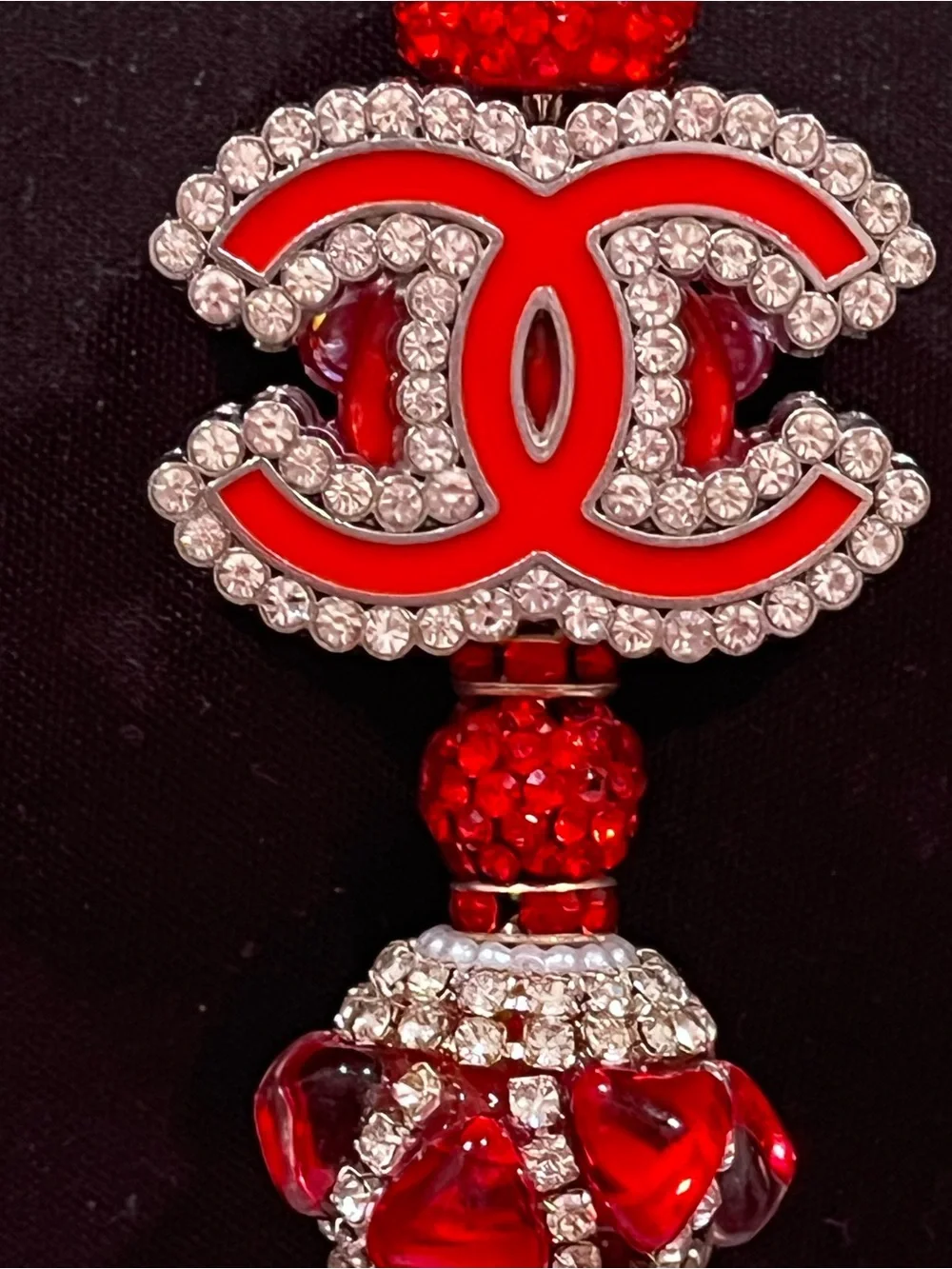 Designer inspired bright red monogram focal fancy beaded pen